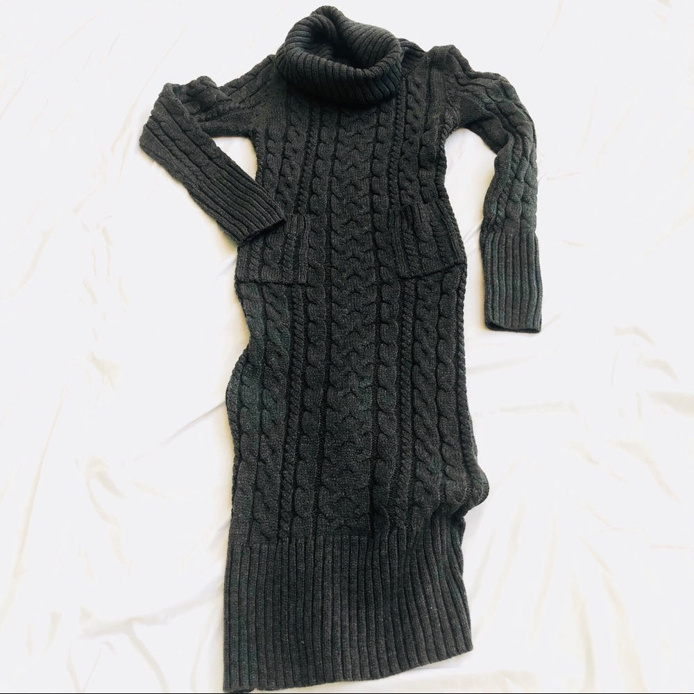 Chunky Knit Gray Cowl Neck Maxi Dress Sz L